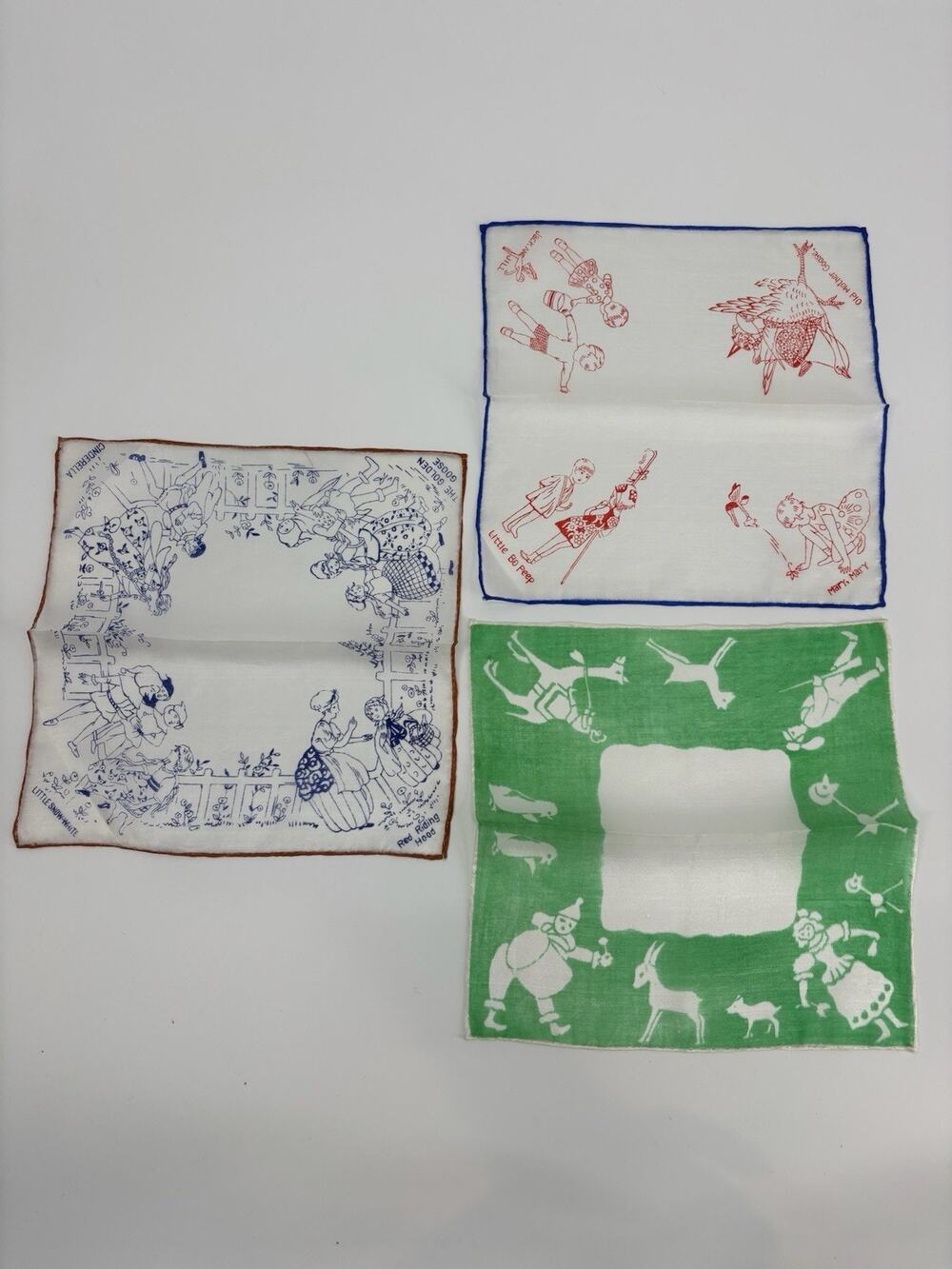 3 Vintage Child’s Hankies Hanky Handkerchiefs Nursery Rhymes 1950s